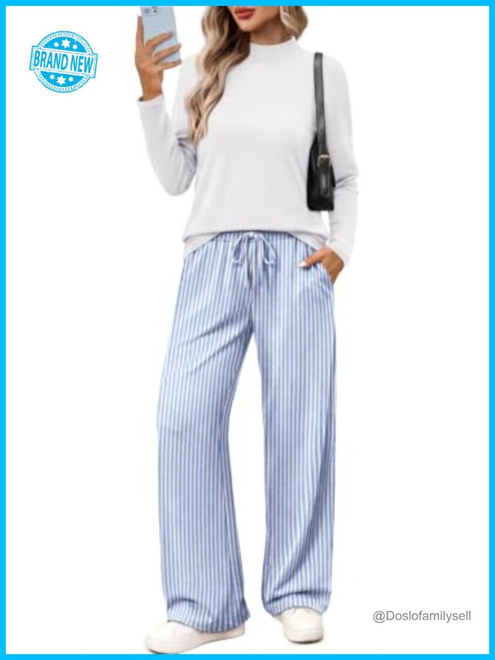 Two Piece Lounge Set Mock Neck Top Wide Leg Pants Polyester Spandex